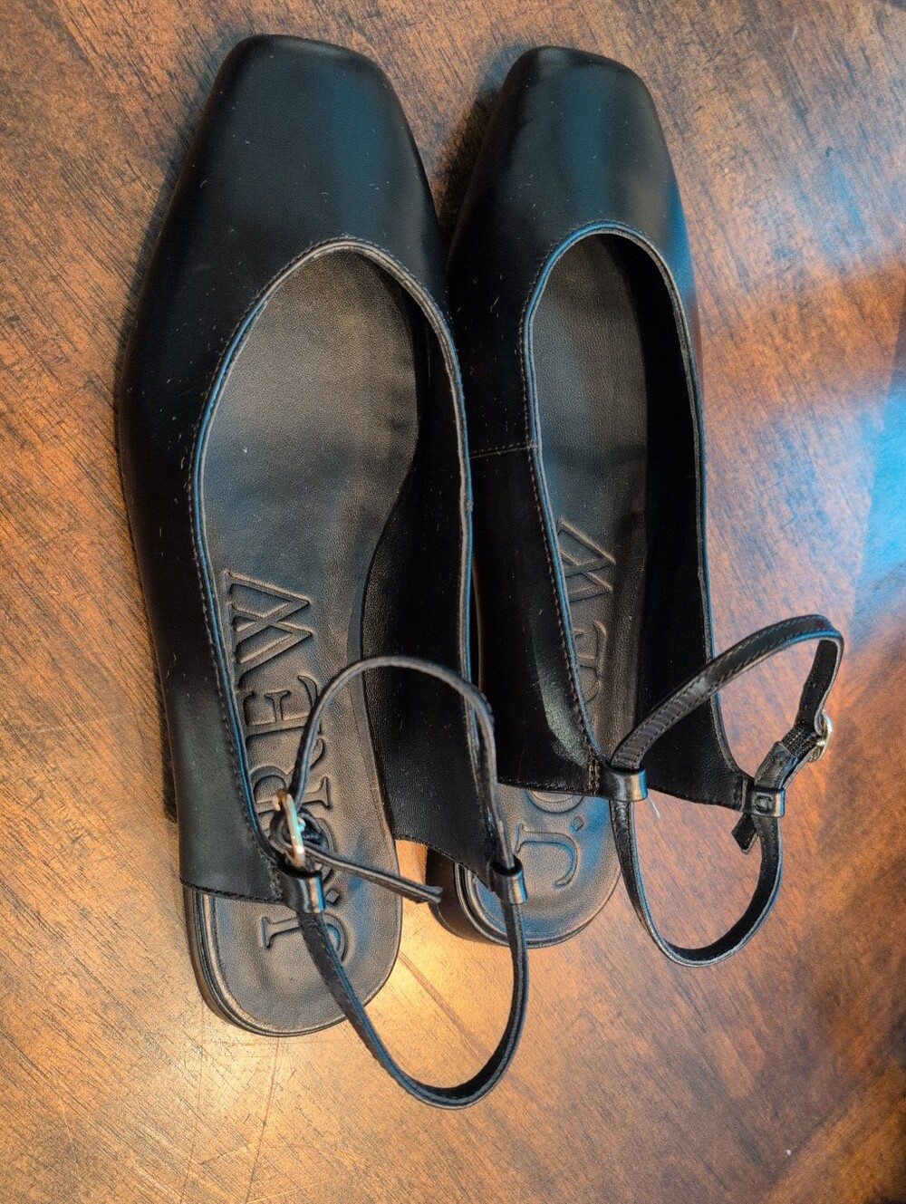 J.Crew Black Leather Ankle Strap Ballet Flats Women's Size 8.5 Square Toe Shoes - Picture 5 of 7